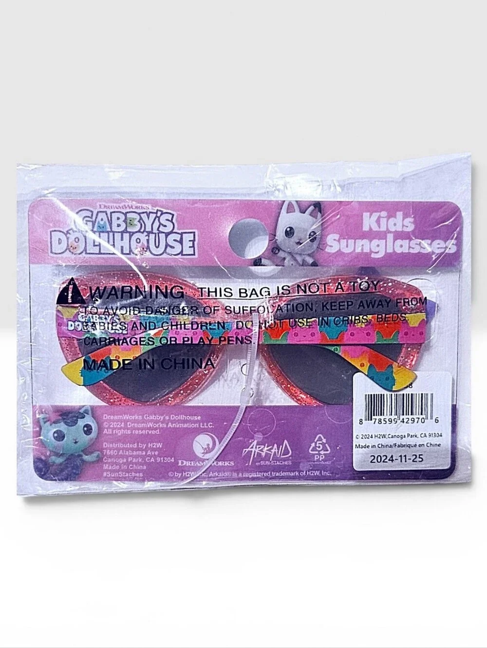Gabby's Dollhouse Stylish Heart Shaped UV Protective Glitter Sunglasses NEW